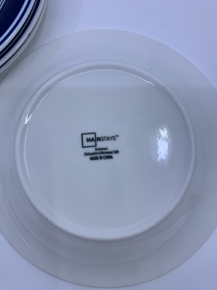 4 BLUE RIMMED DESSERT PLATES.