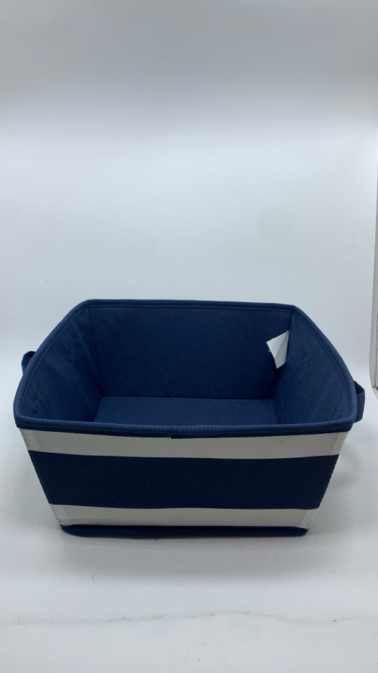 NWT PILLOWFORT BLUE AND WHITE STRIPED STORAGE BIN.