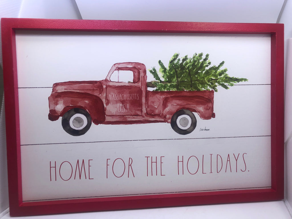 HOME FOR THE HOLIDAYS RED TRUCK RAE DUNN WALL ART.