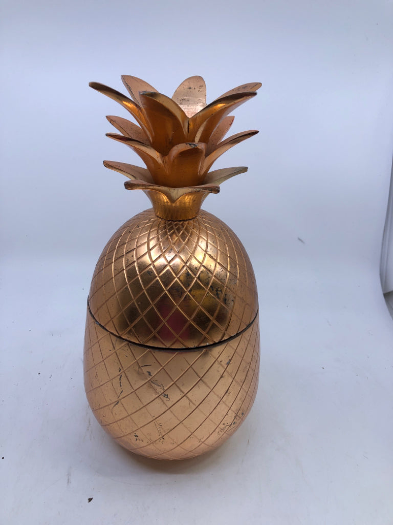 HEAVY ROSE GOLD METAL PINEAPPLE CANISTER.