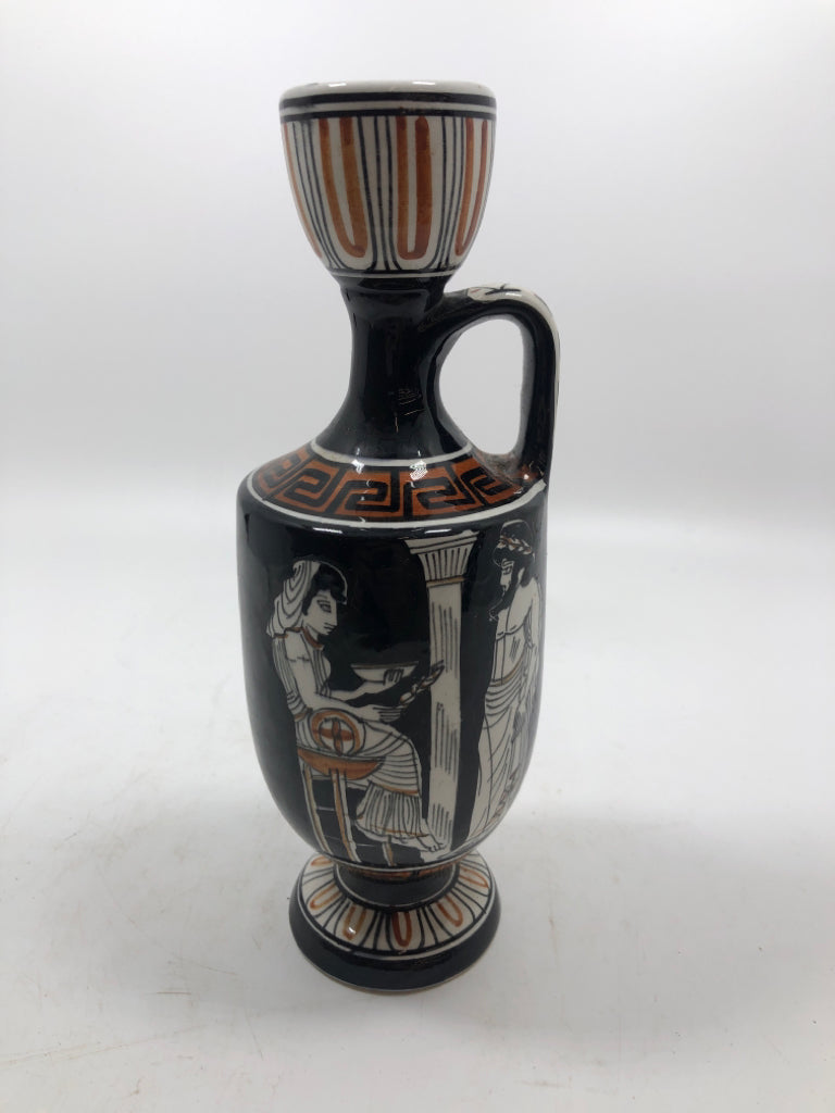 VTG GREEK OIL DECANTER BLACK,BROWN,WHITE GEOMETRIC SHAPES.