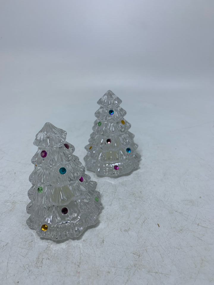 VTG LENOX CRYSTAL JEWELED CHRISTMAS TREE SALT/PEPPER SHAKERS IN BAG.