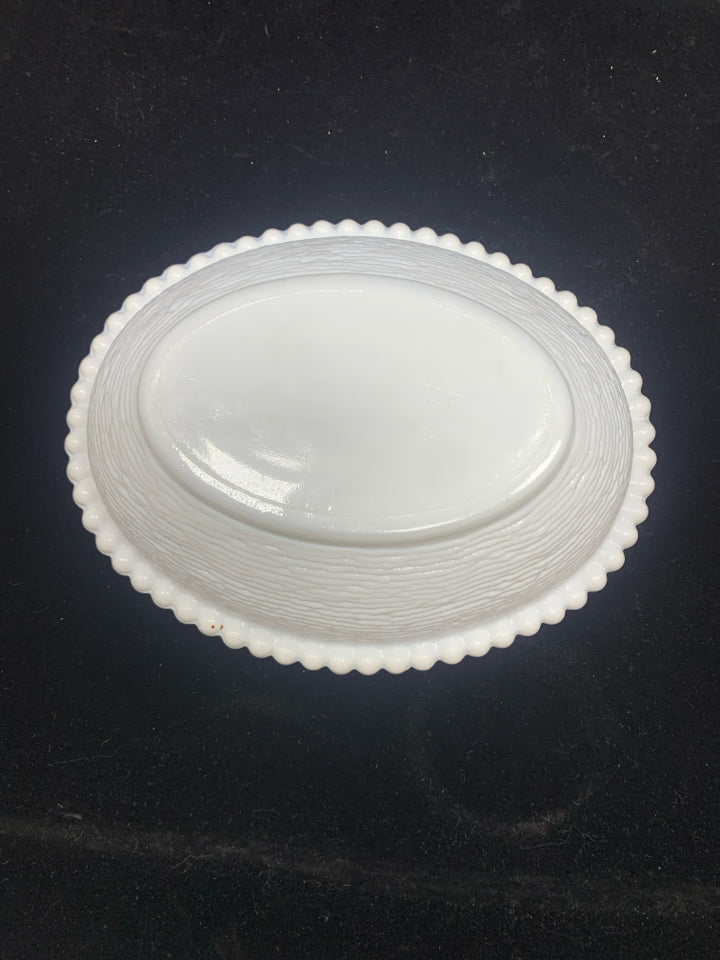 VTG MILK GLASS ROOSTER COVERED DISH.
