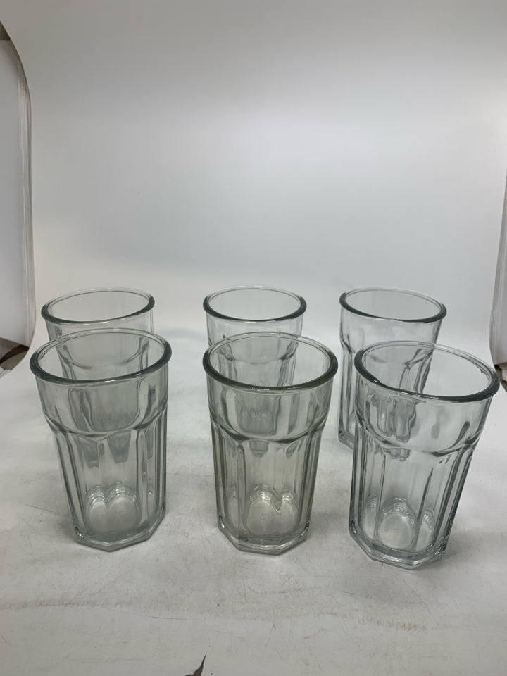 6 HEAVY GLASS TUMBLERS.