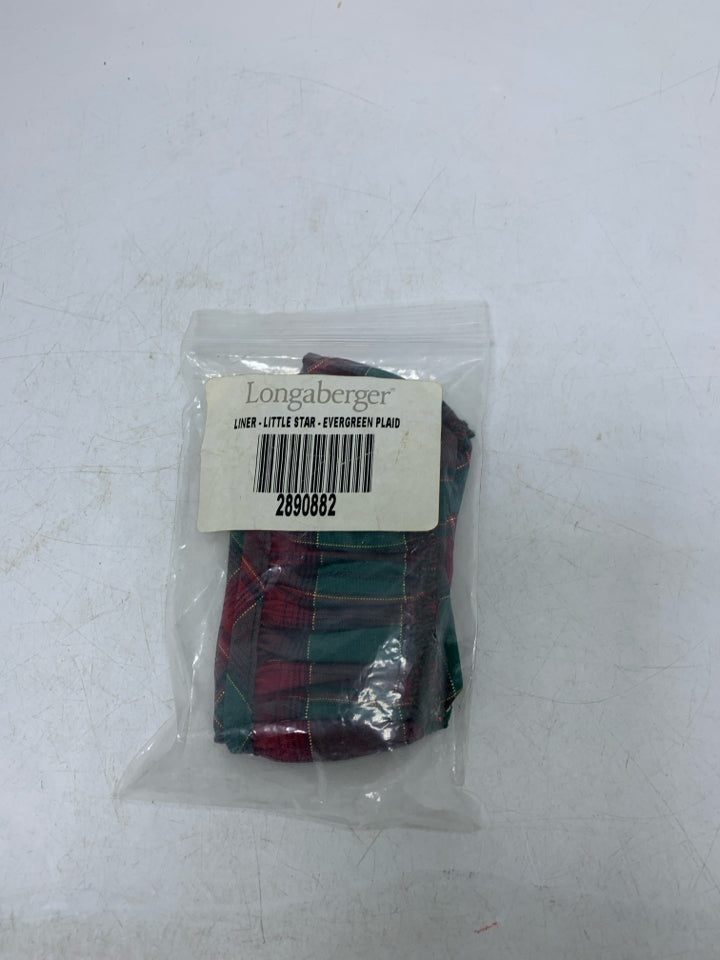 LONGABERGER LITTLE STAR EVERGREEN PLAID LINER IN BAG.