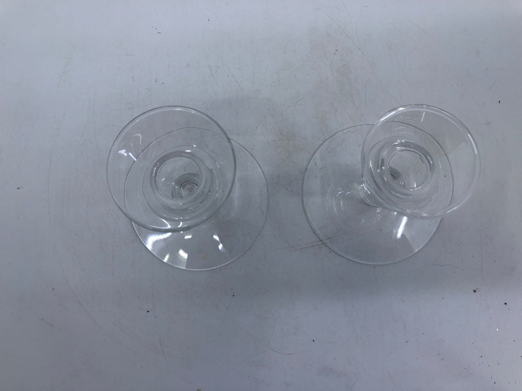 2 GLASS TAPER CANDLE HOLDERS.