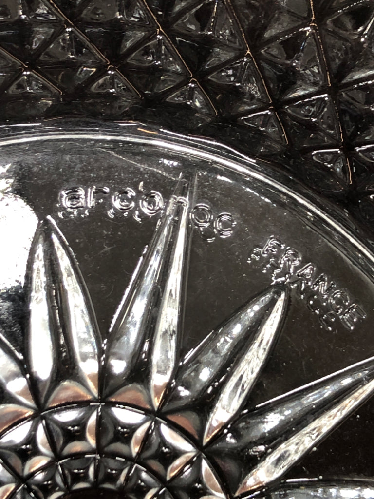 CUT GLASS DIAMOND POINT BOWL W/SILVER RIM.