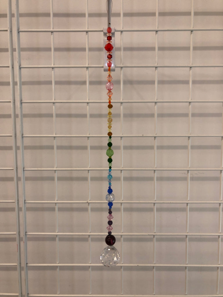 RAINBOW BEADED SUN CATCHER HANGING.