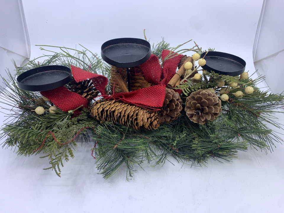 FAUX PINE 3 SECTION PILLAR CANDLE HOLDER DECOR.