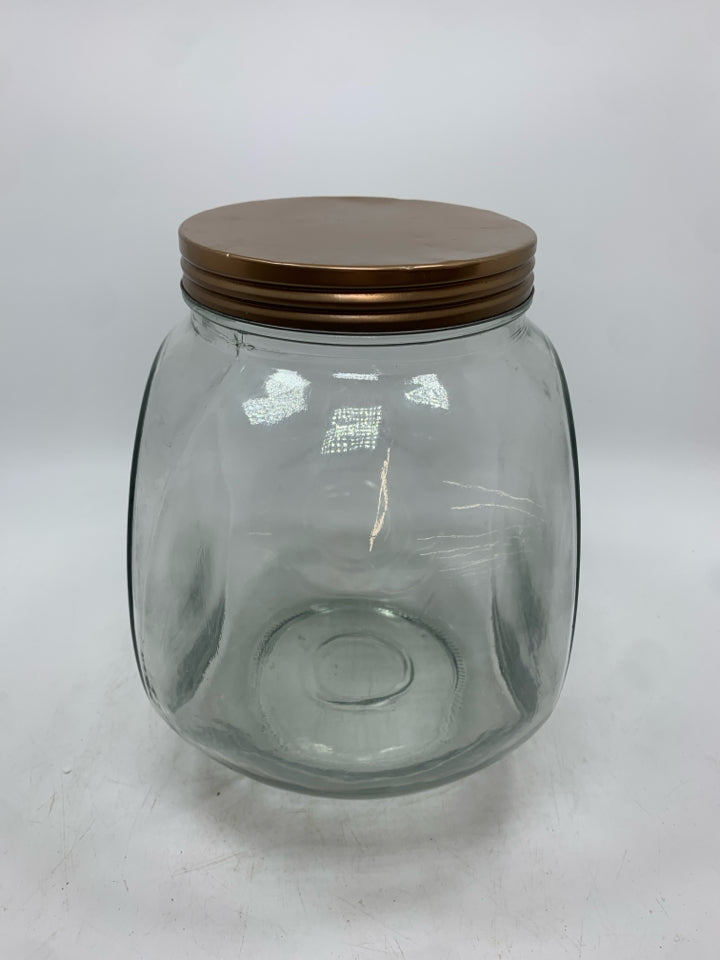 GLASS CANISTER W/METAL LID.