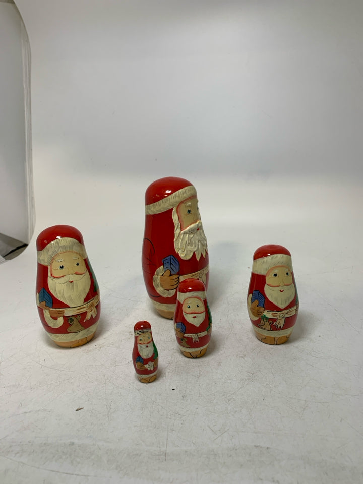 5 PC VTG SANTA WOOD RUSSIAN NESTING DOLLS.