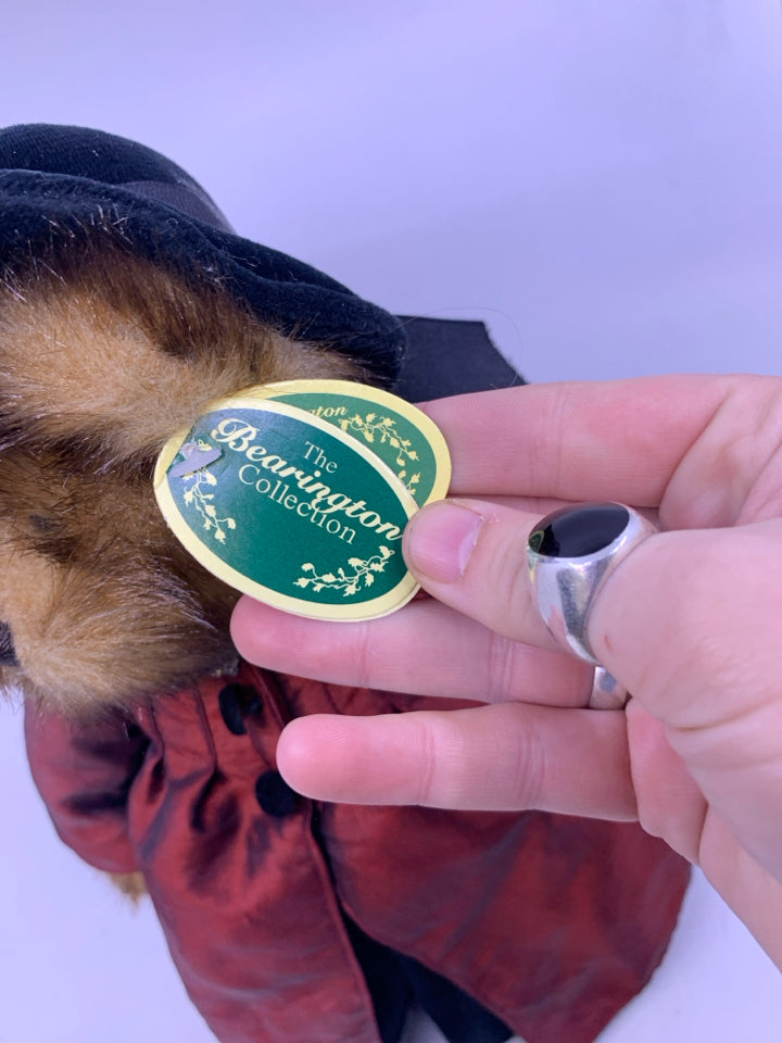 BEAR IN MAROON JACKET, BLACK HAT.