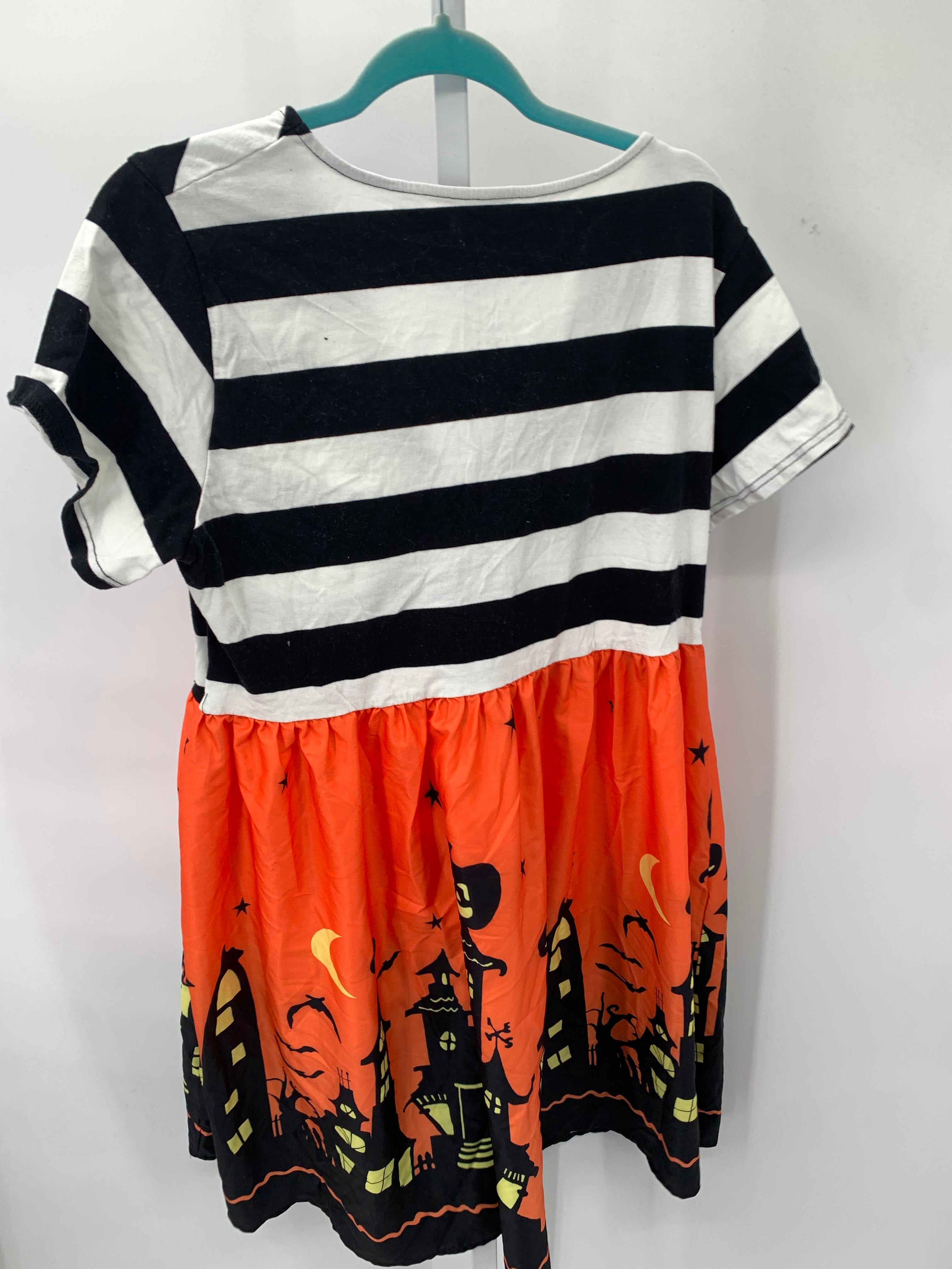 SHORT SLV DRESS STRIPES HAUNTED HOUSE.