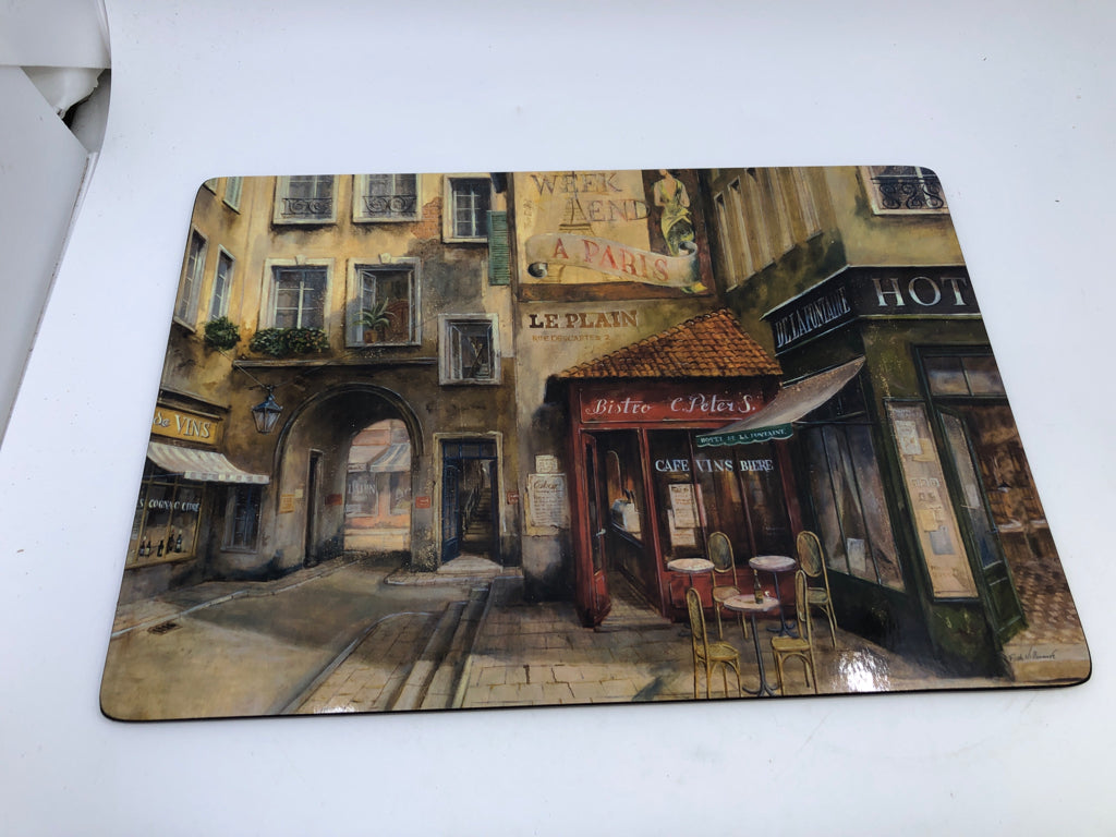 4 WOOD/CORK PARIS PLACE MATS.