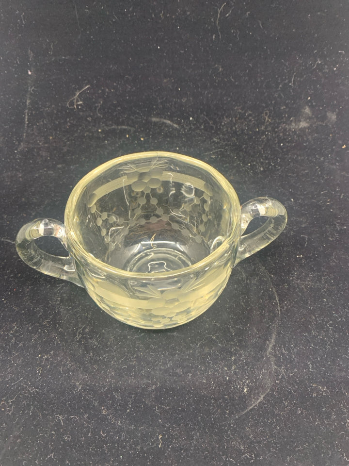 VTG FLORAL ETCHED SUGAR BOWL.