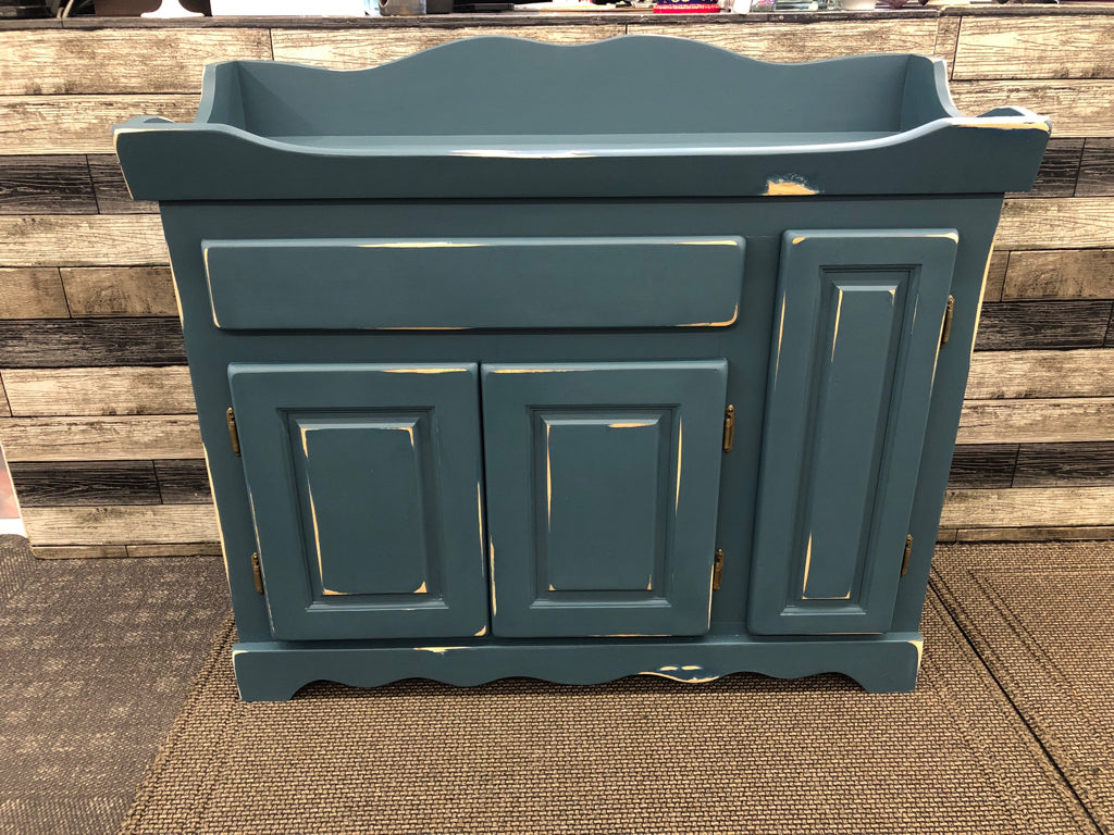 TEAL DISTRESSED 3 CABINET DRY SINK.