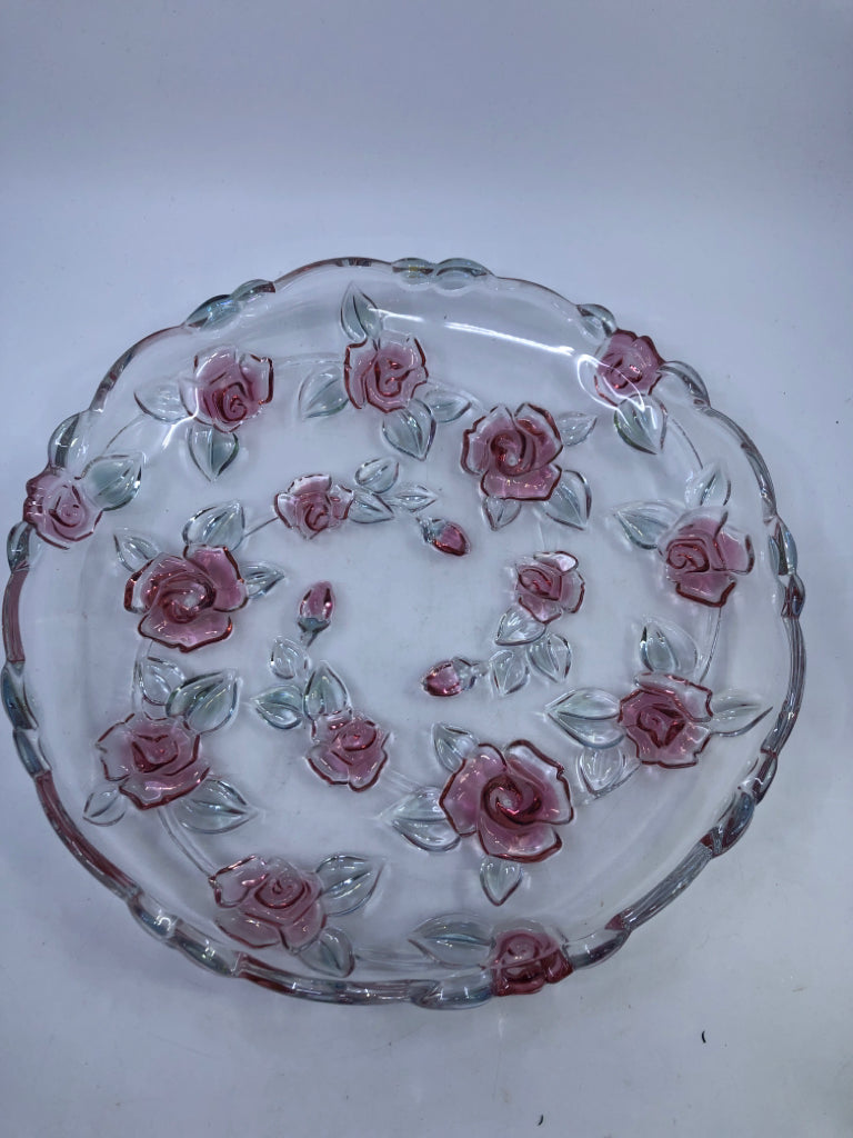 HEAVY GLASS ROSE DISH.