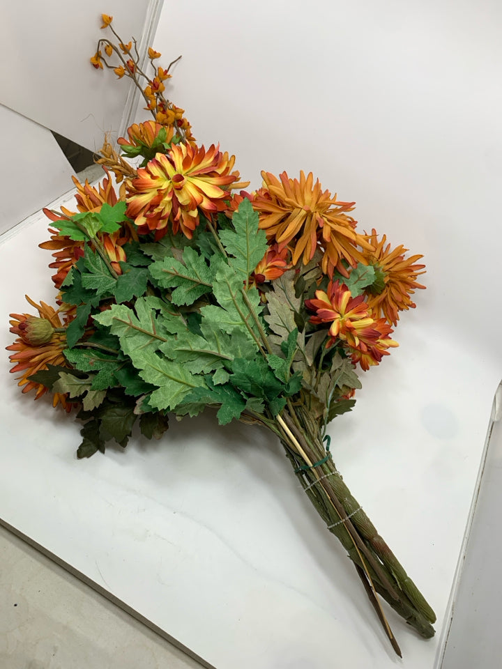 FAUX FALL FLOWER AND LEAF BOUQUET.