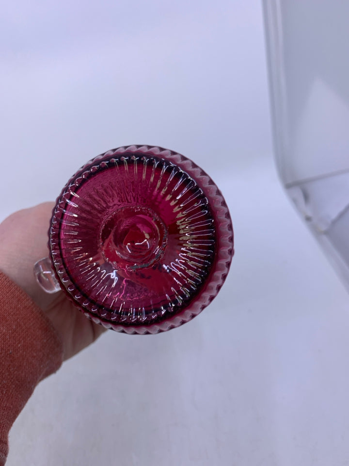 VTG TEXTURED PINK CRANBERRY GLASS PITCHER.