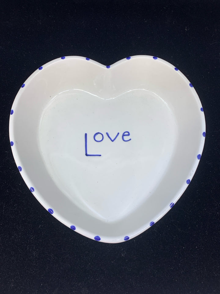 BLUE AND WHITE LOVE HEART SHAPED DISH.