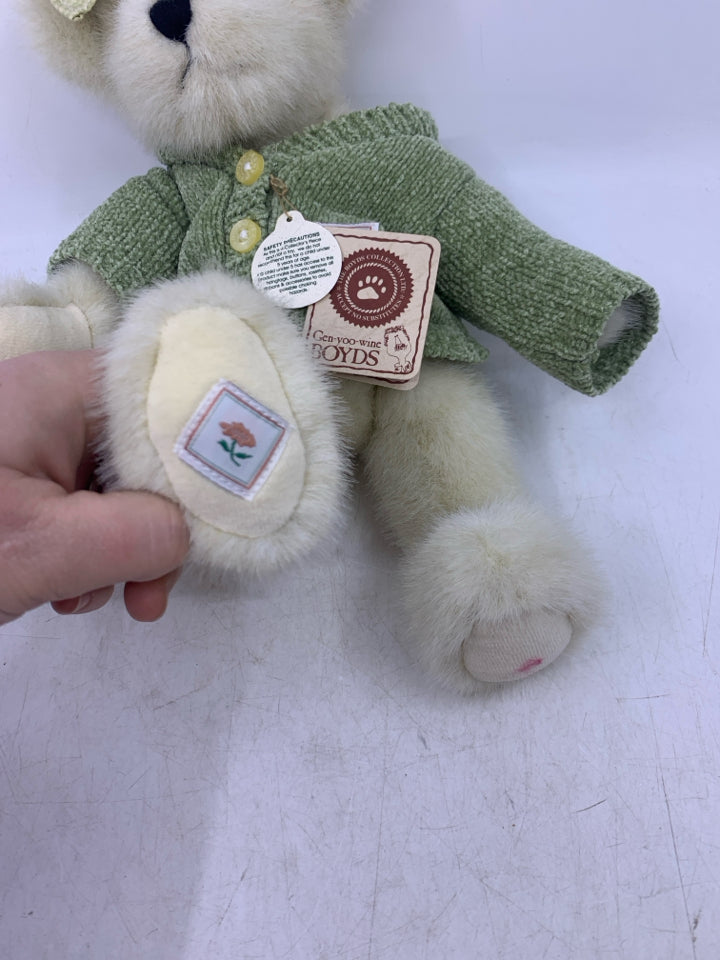 WHITE BEAR W/ LIGHT GREEN SWEATER BOYDS BEAR.