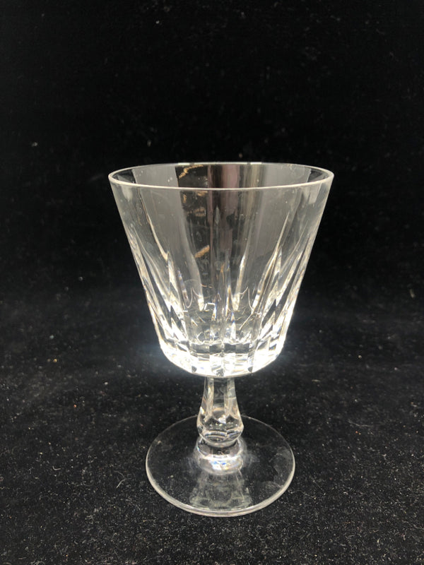 4 SHORT CUT GLASS WINE GLASSES.