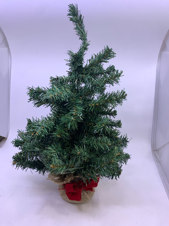 MINI FAUX XMAS TREE W/BURLAP BASE.