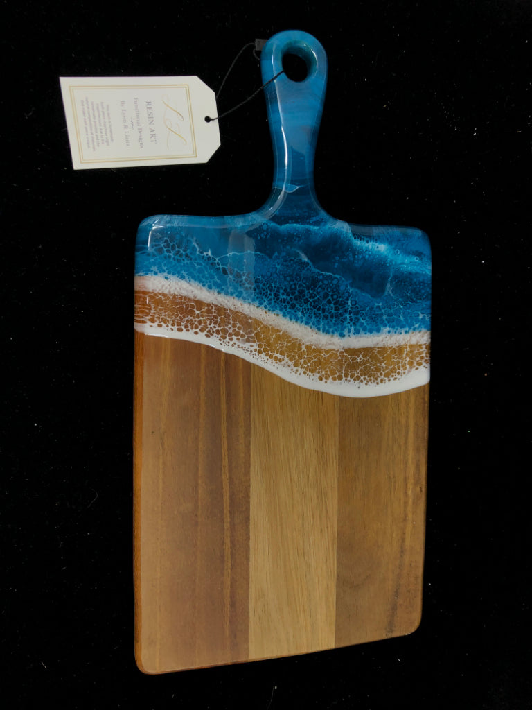NWT WOOD WITH RESIN OCEAN ART.