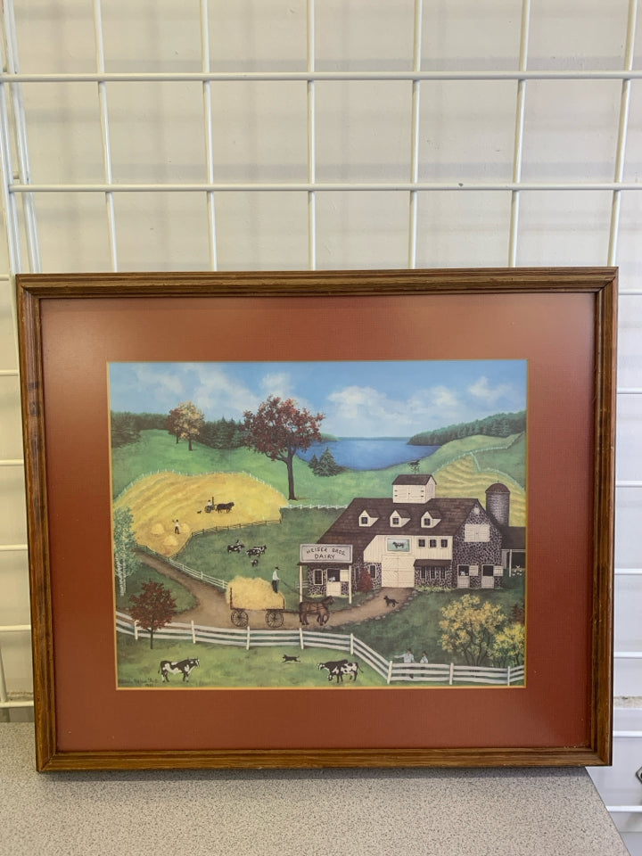 HEISER BROS DAIRY FARM  IN WOOD FRAME WALL ART.