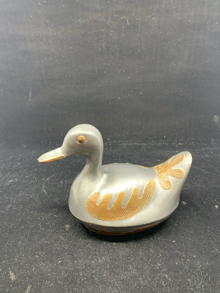 HEAVY METAL CARVED DUCK TRINKET DISH.