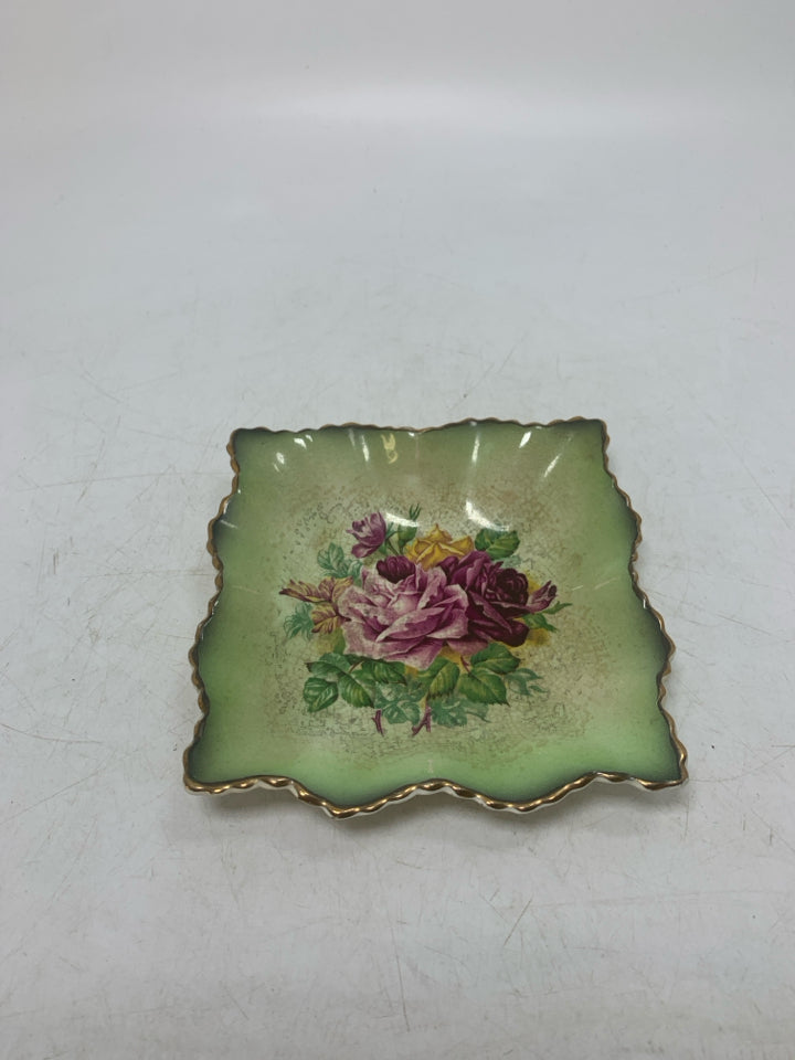 VTG OLD FOLEY SMALL SQUARE ROSE CENTER TRINKET DISH.