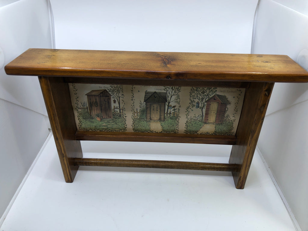 WOOD WALL SHELF, PRIMITIVE COTTAGES IMAGE W/TOWEL BAR.