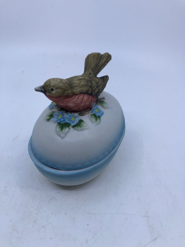 VTG CERAMIC BROWN BIRD EGG TRINKET HOLDER.