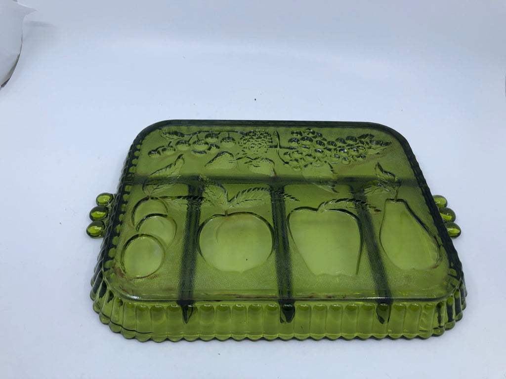 VTG GREEN FRUIT EMBOSSED DIVIDED SERVER.