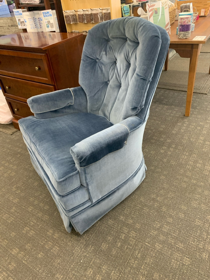 VTG VELVET BLUE SWIVEL ROCKER.