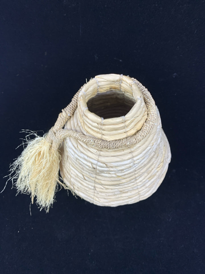 STRAW WRAPPED WOVEN VASE.
