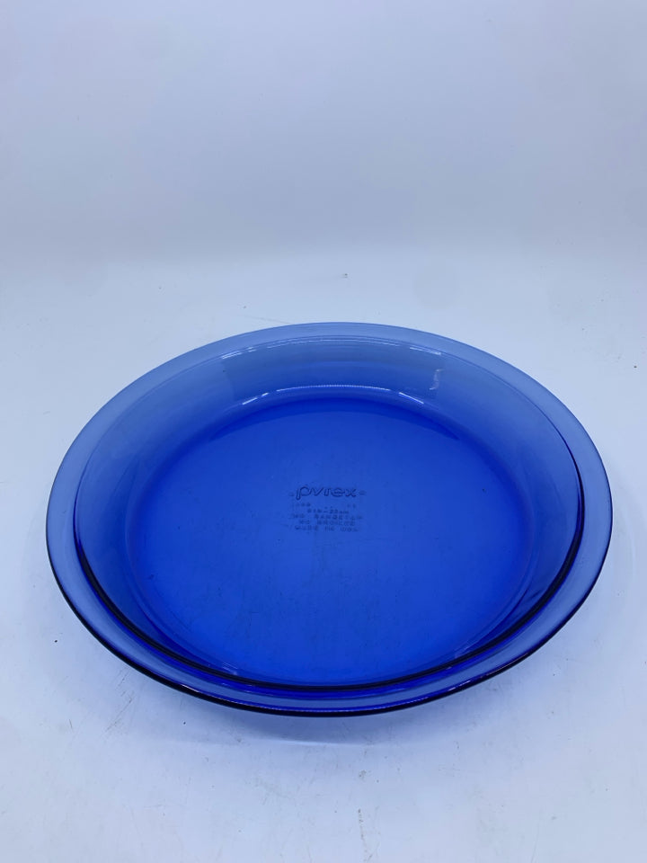 BLUE PYREX PIE PAN.