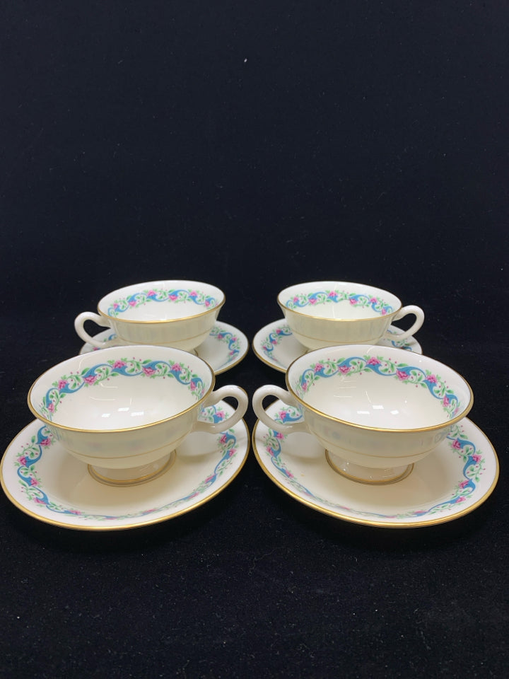 8PC FLORAL TEACUPS & SAUCER SERVICE FOR 4.