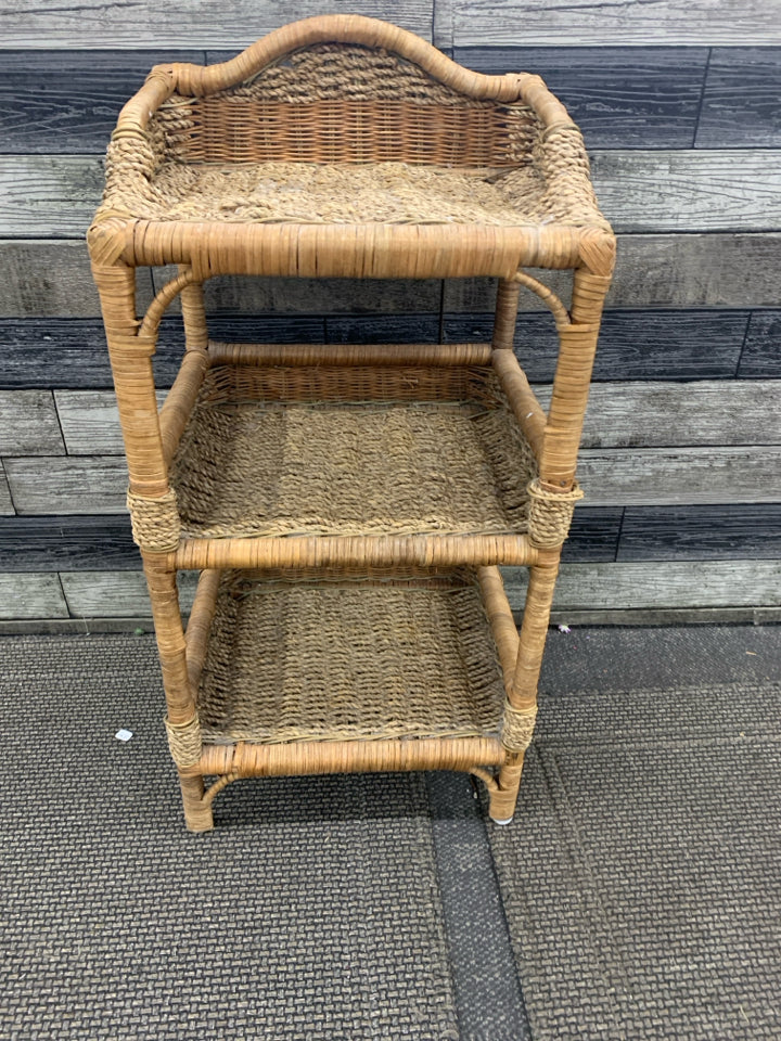 3 TIER WICKER WOVEN SHELF.