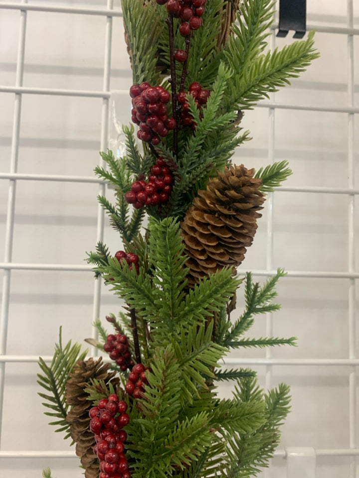 PINECONES AND RED PIP BERRY GARLAND.