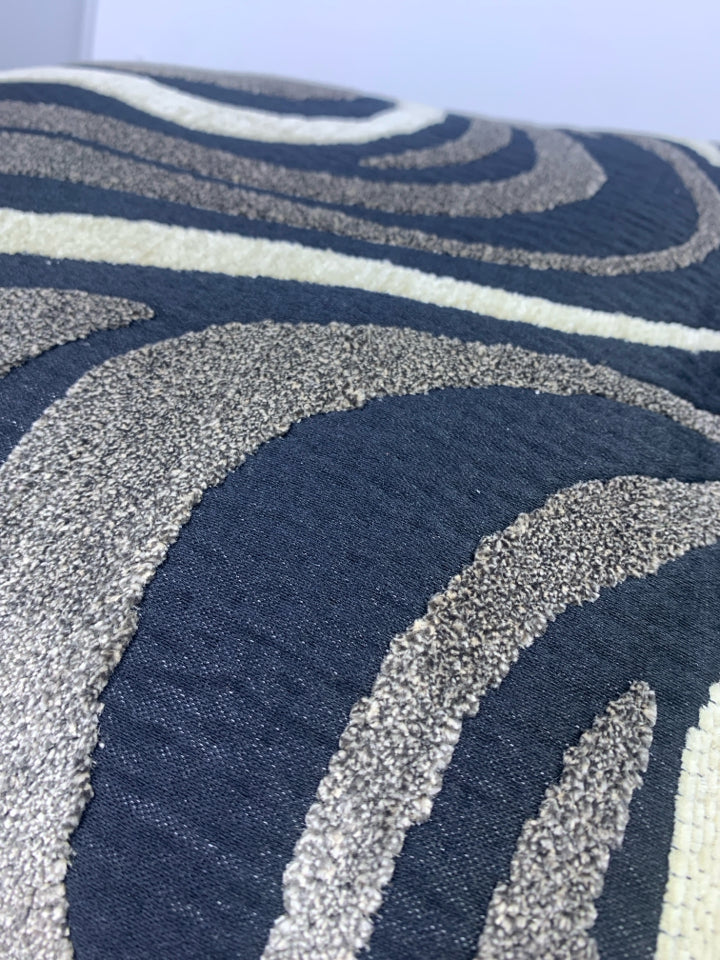 GREY W/BLACK CREAM SWIRLS PILLOW.