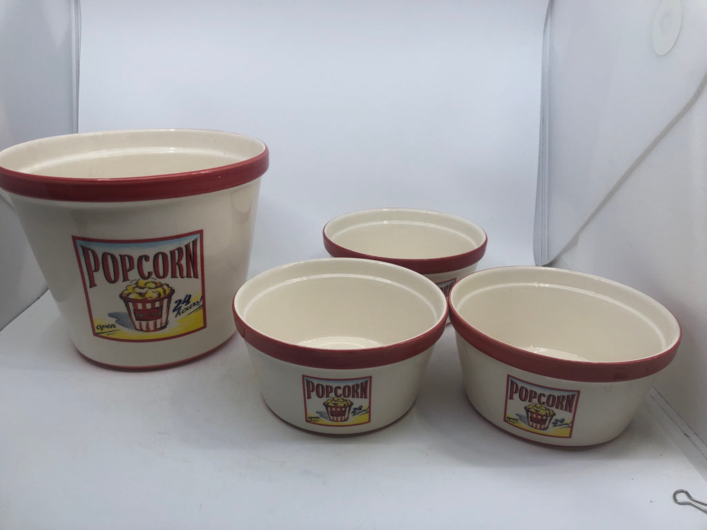4 PC CERAMIC POPCORN BOWL SET.