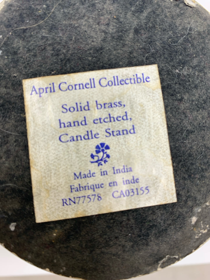 ETCHED SOLID BRASS CANDLESTICK.