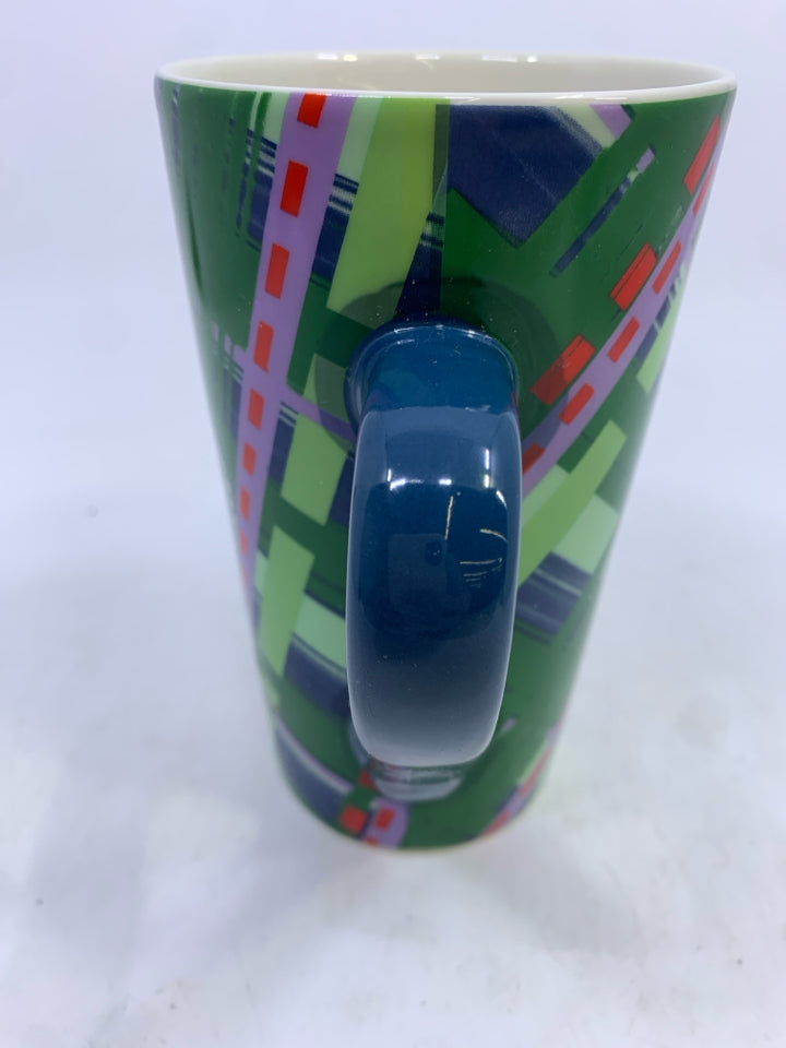 GREEN,BLUE,RED STRIPES STARBUCKS MUG.
