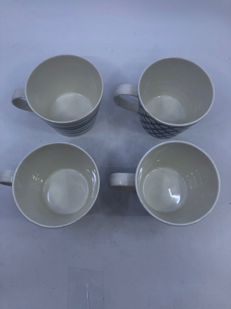 4 BLUE WHITE CIRCLES/STRIPES MUGS ROYAL DOULTON PACIFIC.