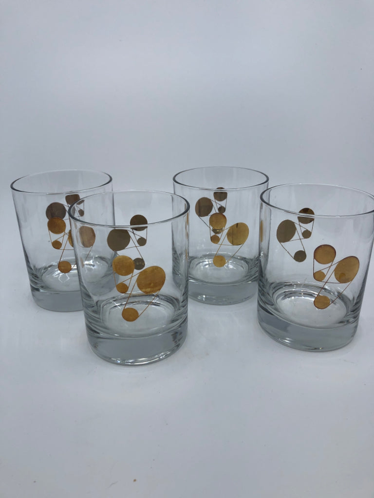 4 VTG HEAVY BOTTOM GOLD ACCENT SHORT GLASSES.