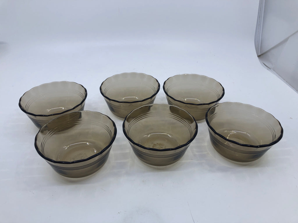 6 BROWN PYREX PREP BOWLS.