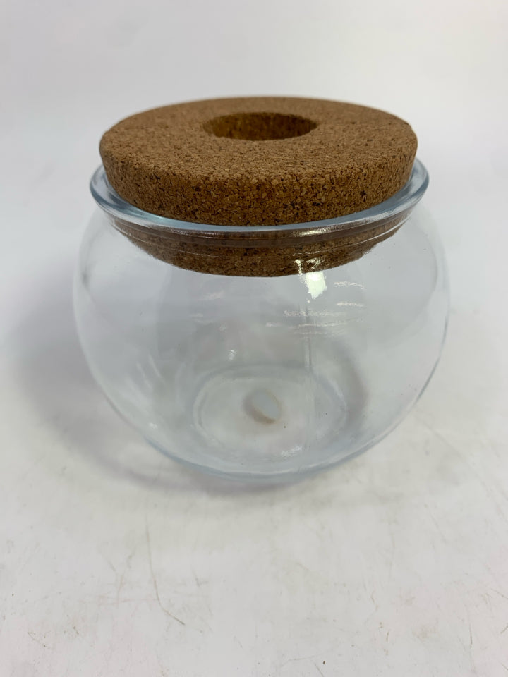 GLASS HYDROPONIC TERRARIUM VASE W/CORK LID.