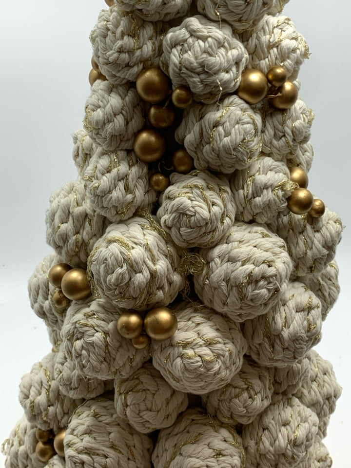 WOVEN MACRAME BALL TREE W/GOLD STAR.