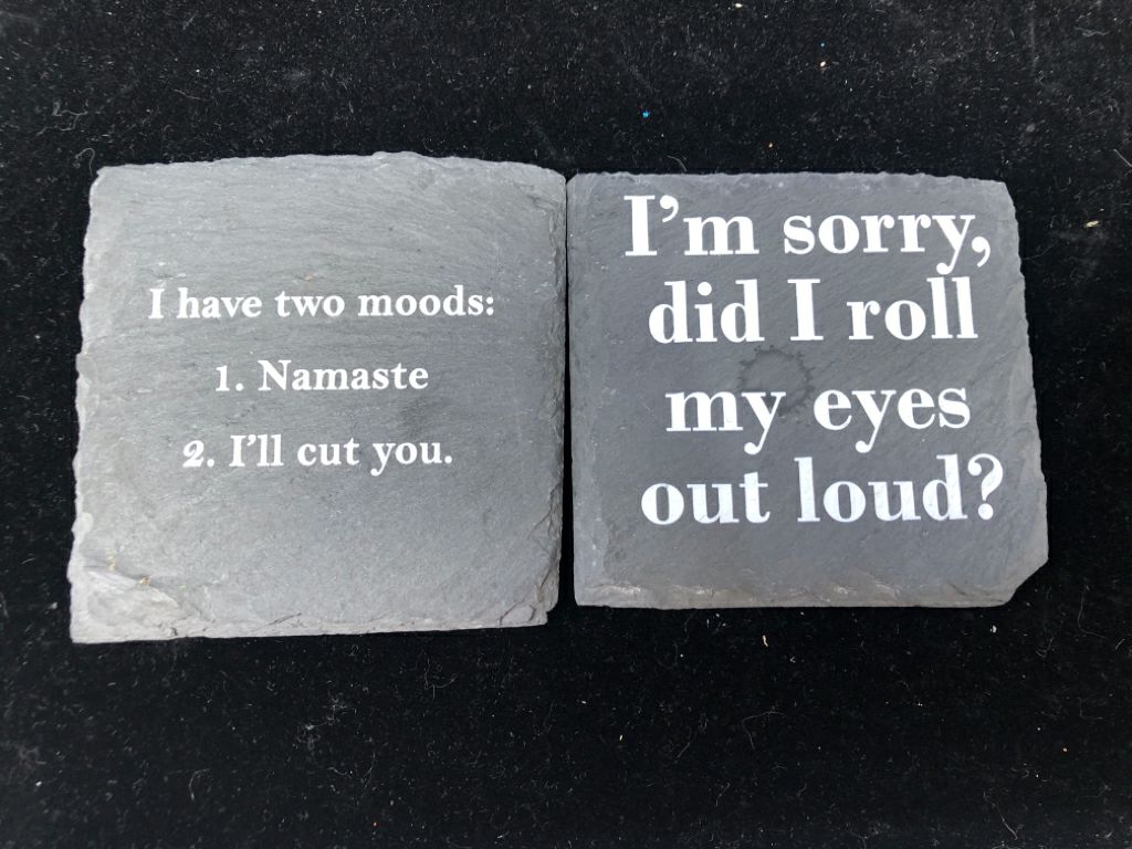 2 SARCASM QUOTE STONE COASTERS.